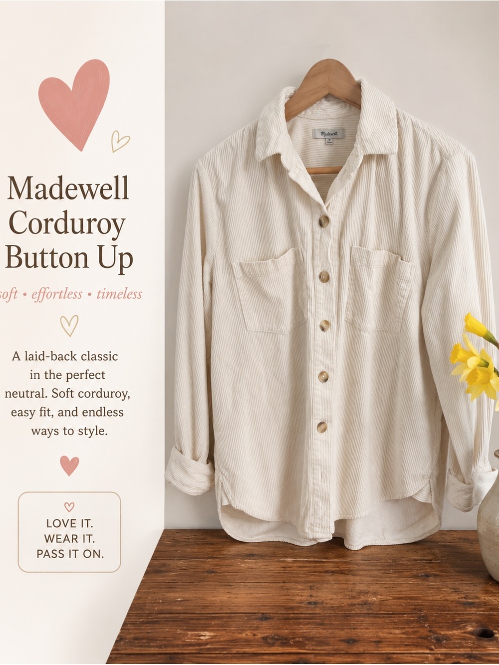 Madewell Neutral Cream Corduroy Button-Up Shirt